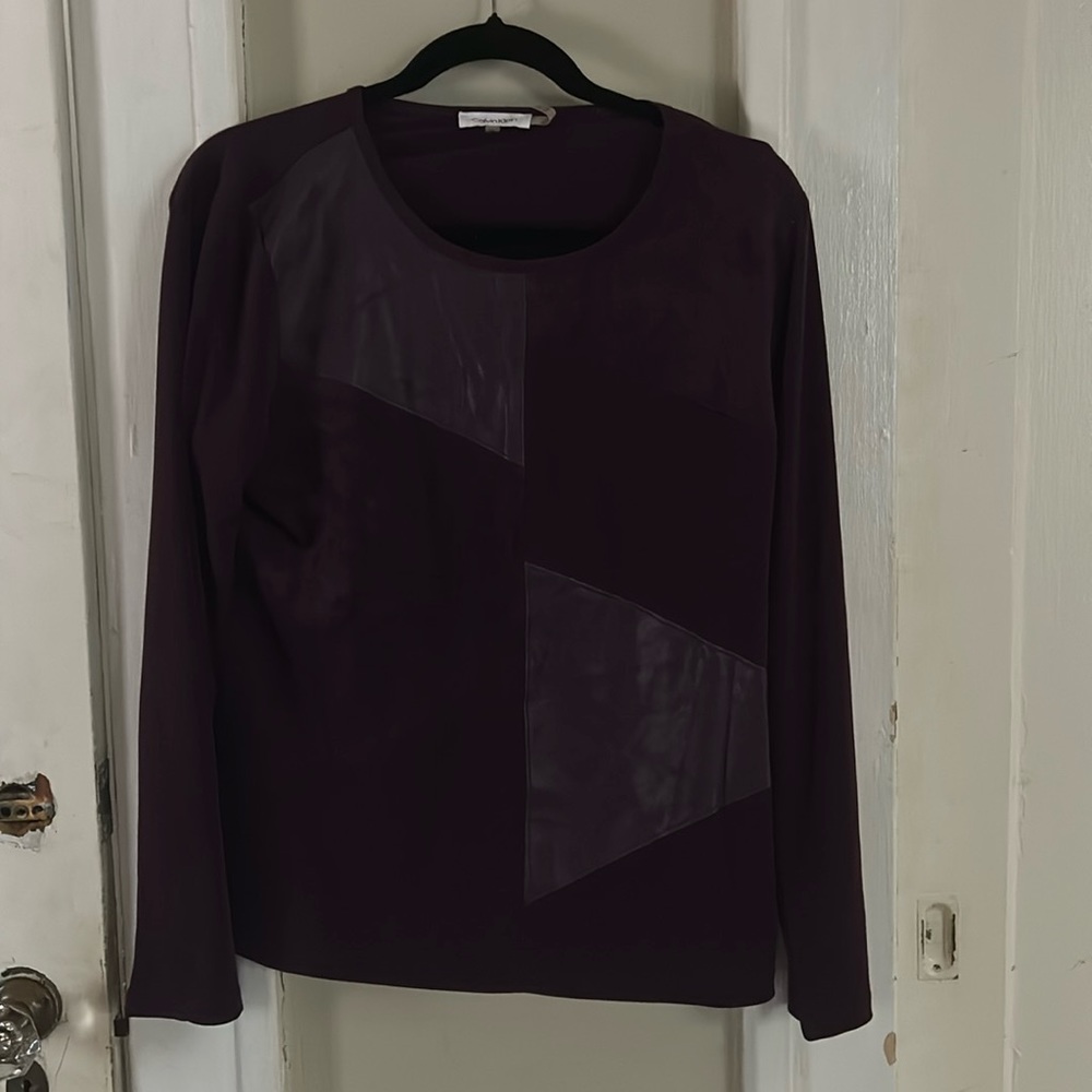 Calvin Klein purple long sleeve shirt- with leather patches